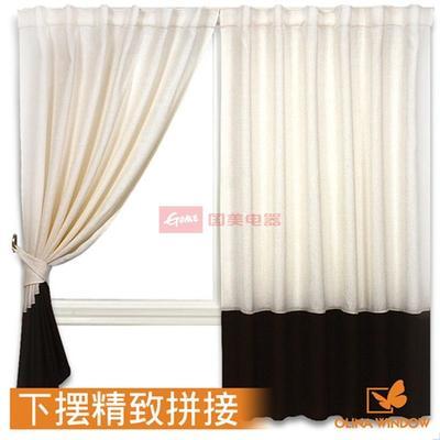 《歐麗娜窗飾》仿麻拼接透光深咖啡拉簾 窗簾(米色)圖片,外觀圖,細節(jié)圖 -國美在線